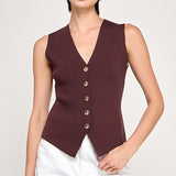 Sleeveless V Neck Vest - Dark Brown, Women's Tops Collection