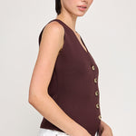 Sleeveless V Neck Vest - Dark Brown, Women's Tops Collection