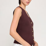 Sleeveless V Neck Vest - Dark Brown, Women's Tops Collection