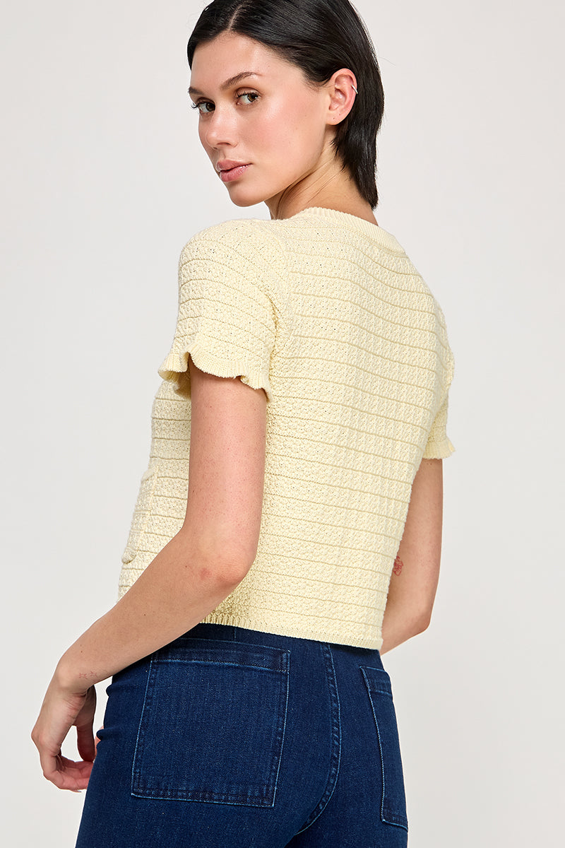 Ruffled Knit Sweater Cardigan - Butter, Women's Tops Collection
