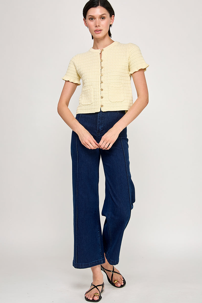 Ruffled Knit Sweater Cardigan - Butter, Women's Tops Collection