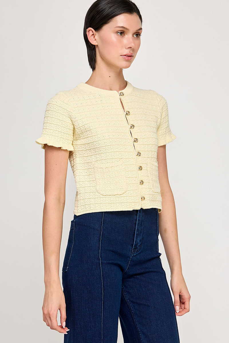 Ruffled Knit Sweater Cardigan - Butter, Women's Tops Collection