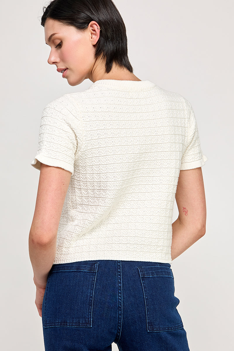 Ruffled Knit Sweater Cardigan - Off White, Women's Tops Collection