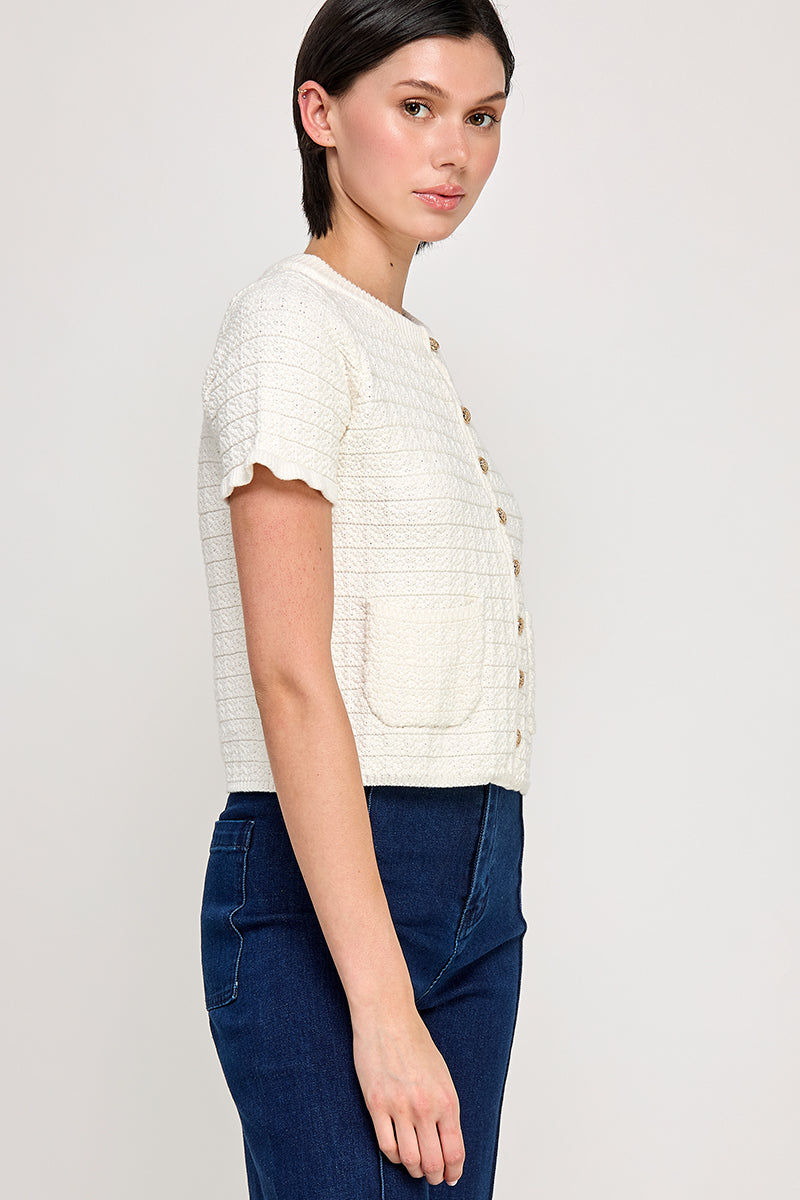 Ruffled Knit Sweater Cardigan - Off White, Women's Tops Collection