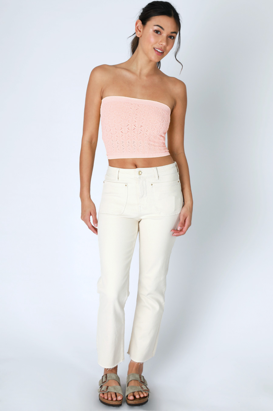 Floral Lace Tube Top - Peach Pink, Women's Tops Collection