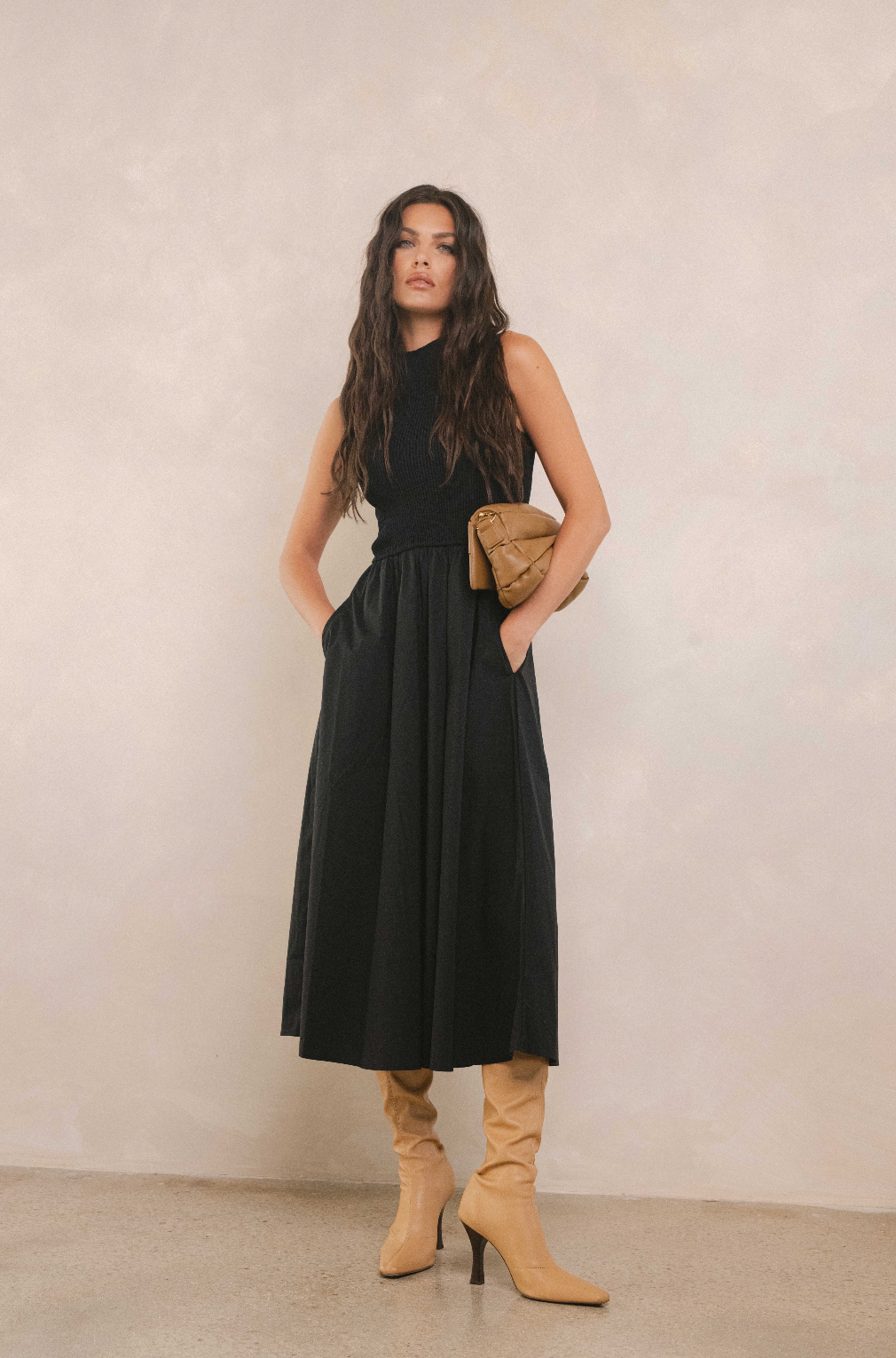Mock Neck Maxi Dress - black, womens dress collection
