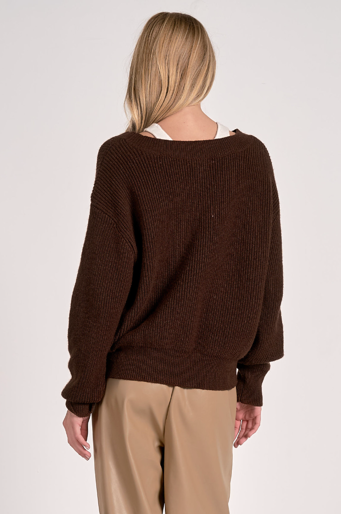 V Neck Sweater With Tank Insert - Brown/White, Women's Tops Collection
