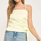 Satin Side Drape Top - yellow, womens top collection