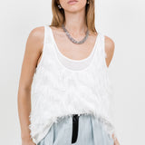 Textured Fringe Layer Tank - White, Women's Tops Collection