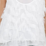 Textured Fringe Layer Tank - White, Women's Tops Collection