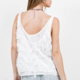 Textured Fringe Layer Tank - White, Women's Tops Collection