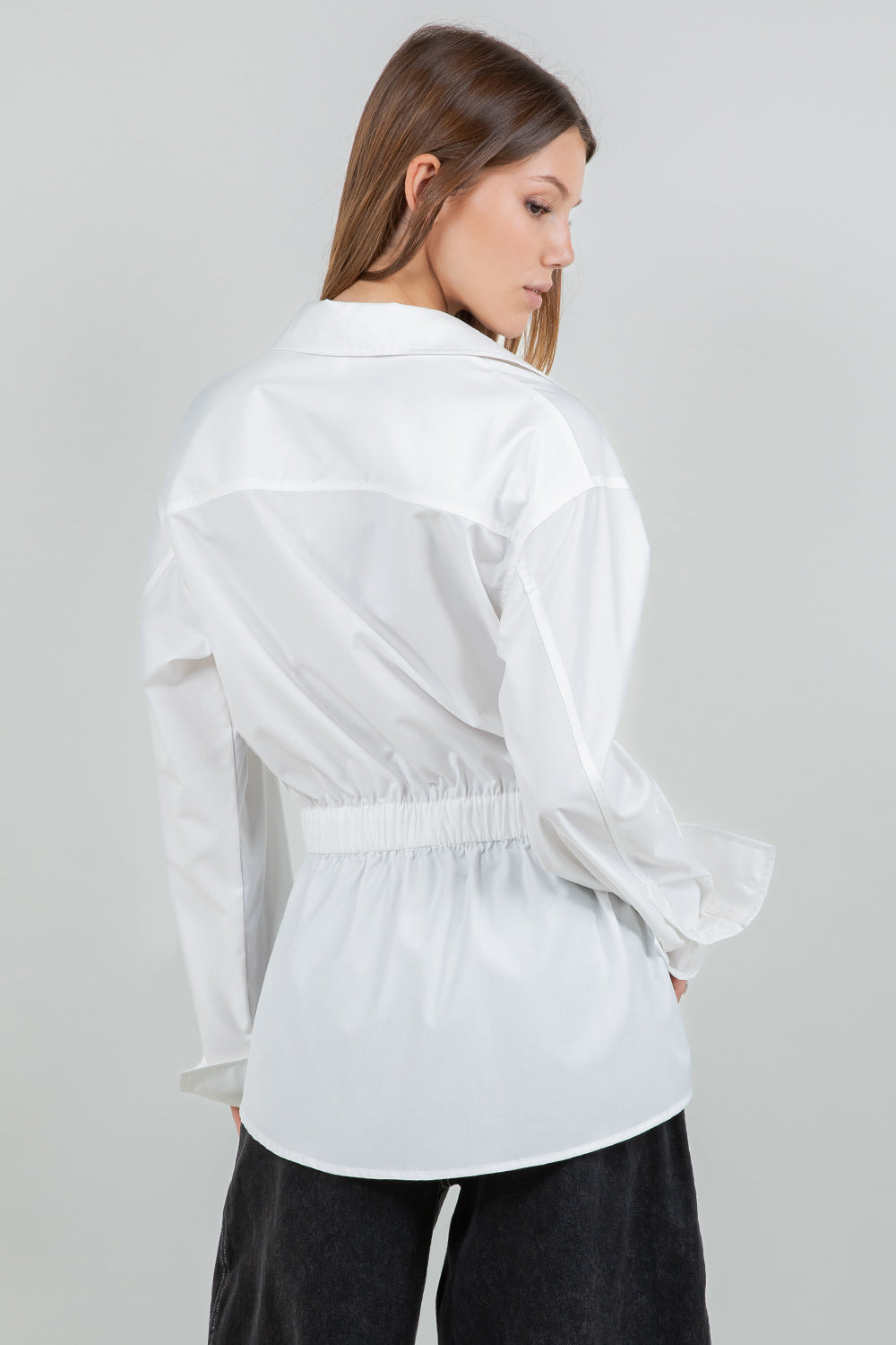 Belted Button Down Top - white, womens top collection