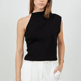 Asymmetrical Top With Mesh Side - Black, women's tops collection