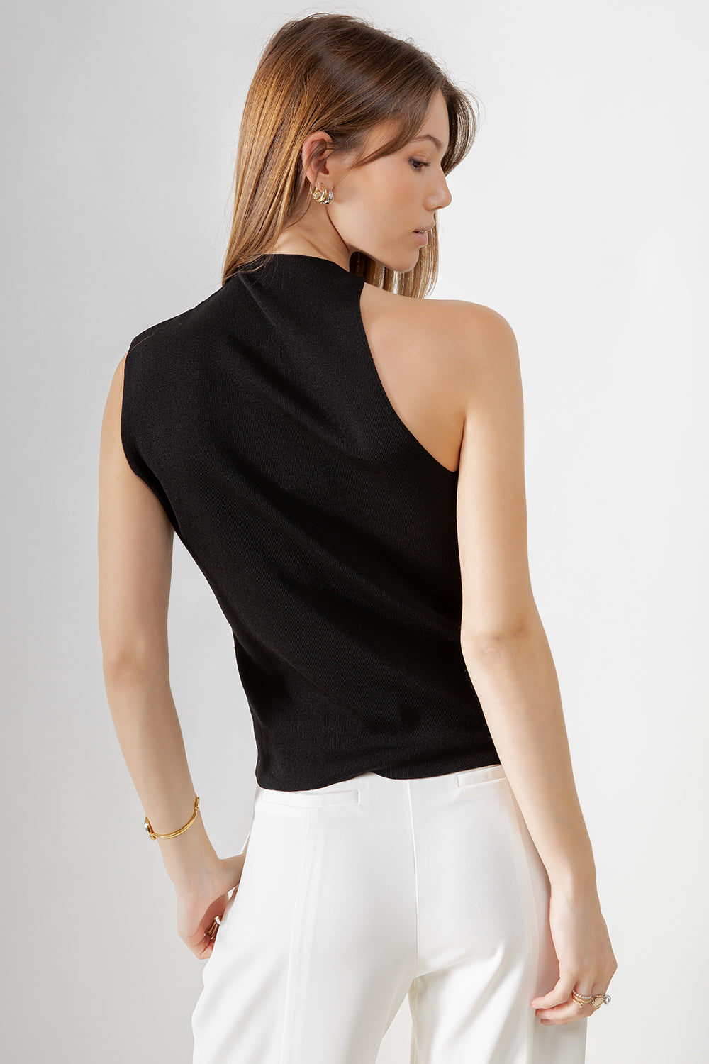 Asymmetrical Top With Mesh Side - Black, women's tops collection