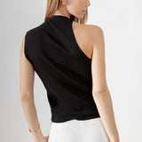 Asymmetrical Top With Mesh Side - Black, women's tops collection