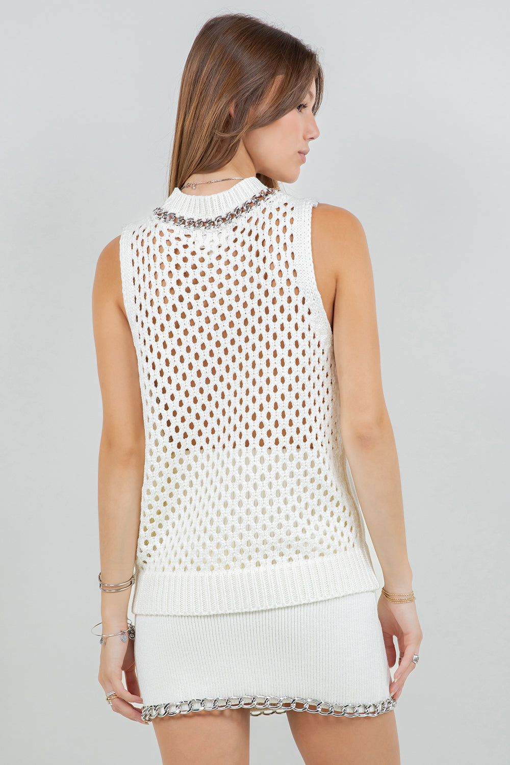 Chain Detail Sweater Top - ivory, womens top collection