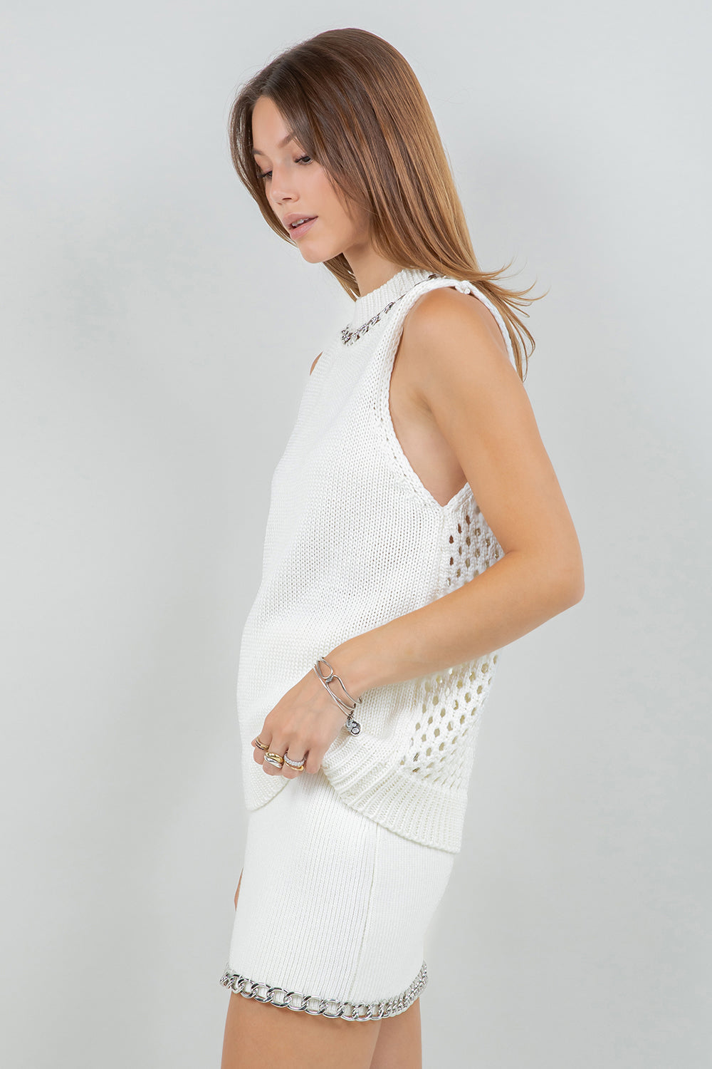 Chain Detail Sweater Top - ivory, womens top collection