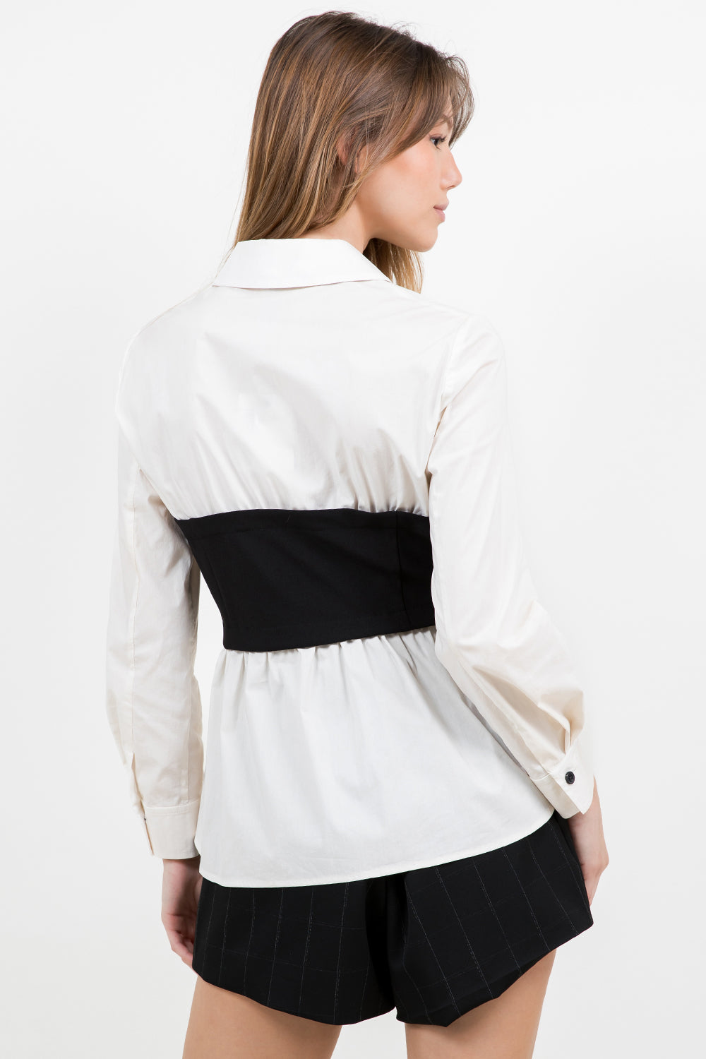 Poplin Button Down With Contrast Bust - Ivory/Black, Women's Tops Collection
