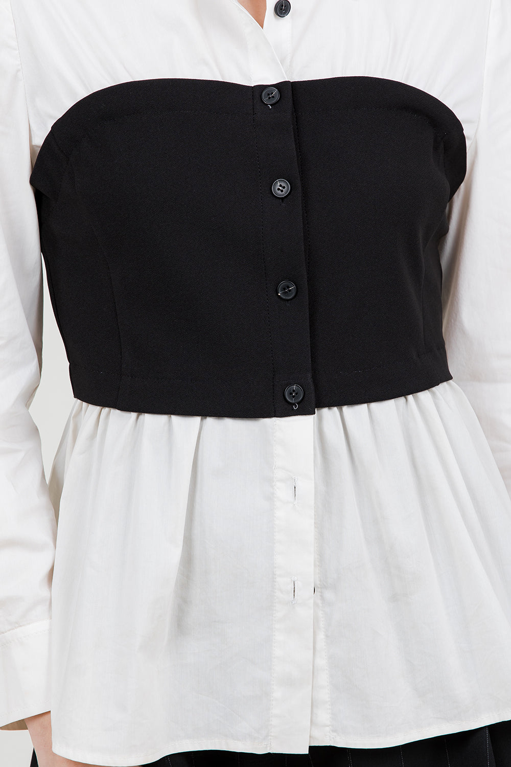 Poplin Button Down With Contrast Bust - Ivory/Black, Women's Tops Collection