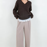 V Neck Sweater With Satin Lace Underlay