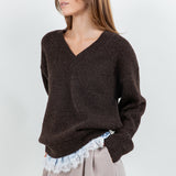 V Neck Sweater With Satin Lace Underlay