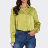 Long Sleeve Cropped Satin Top