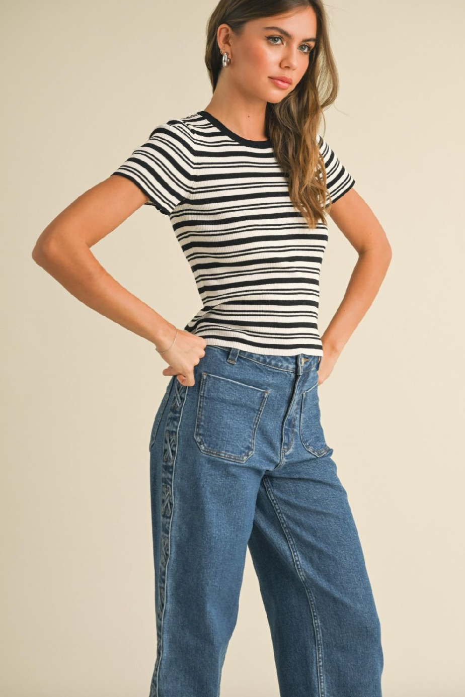 Stripe Knit Top - black/white stripe, womens shirt collection
