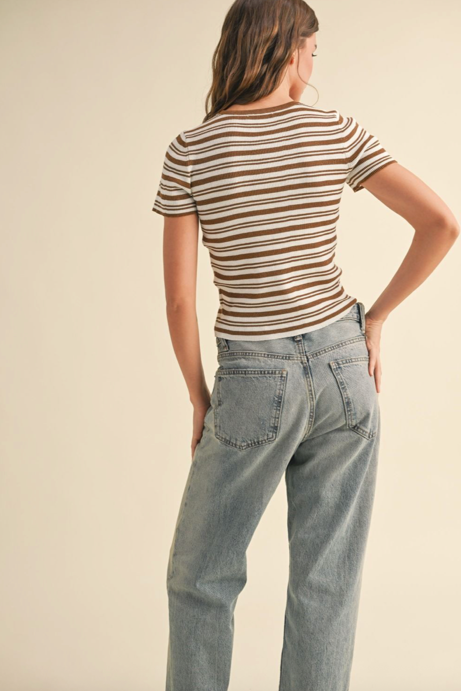 Stripe Knit Top -brown/white stripe, womens shirt collection