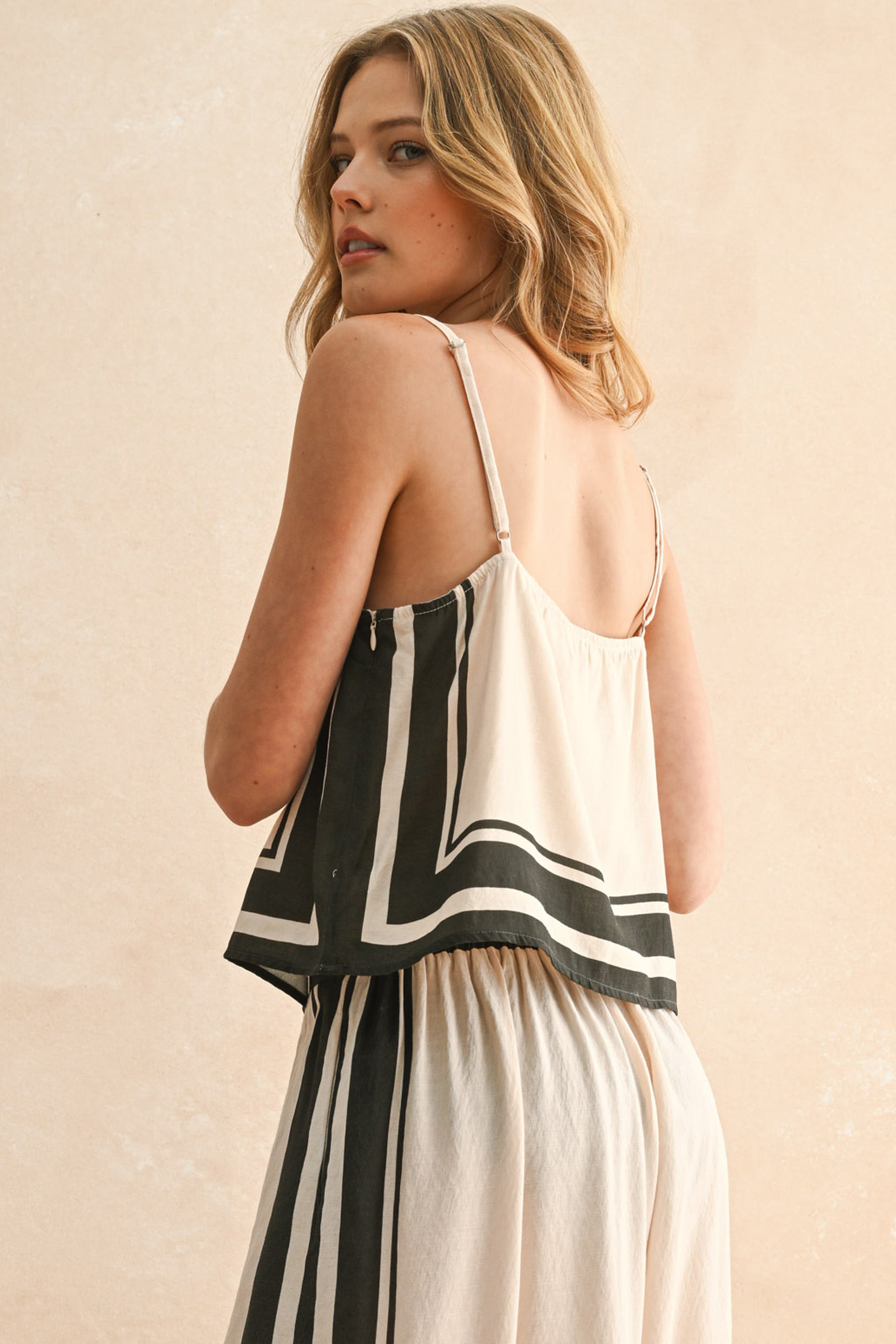 Border Stripe Pattern Top - Tan/Black, Women's Tops Collection