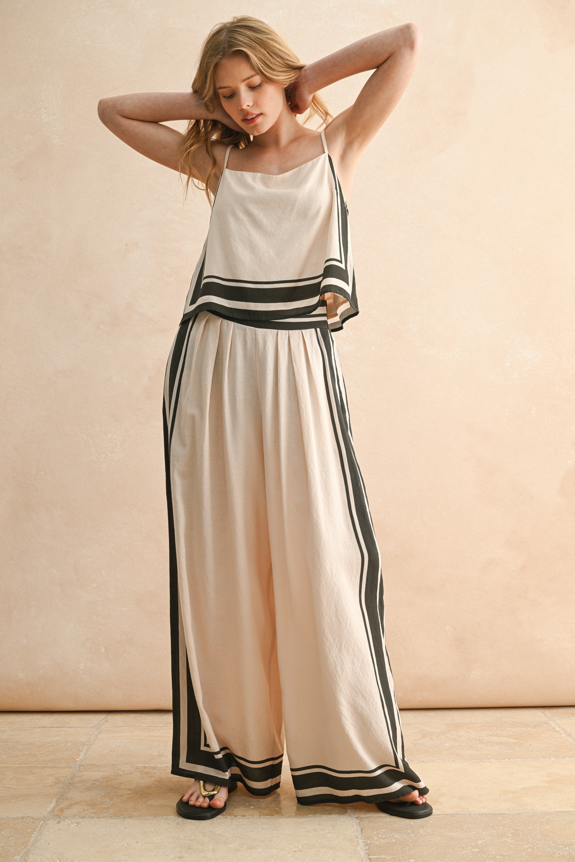 Border Stripe Pattern Top - Tan/Black, Women's Tops Collection