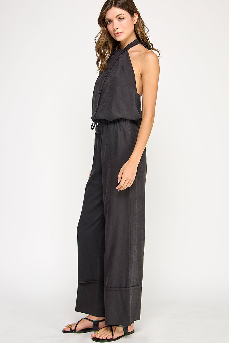 Halter Vest With Button Front - black, womens top/matching set collection