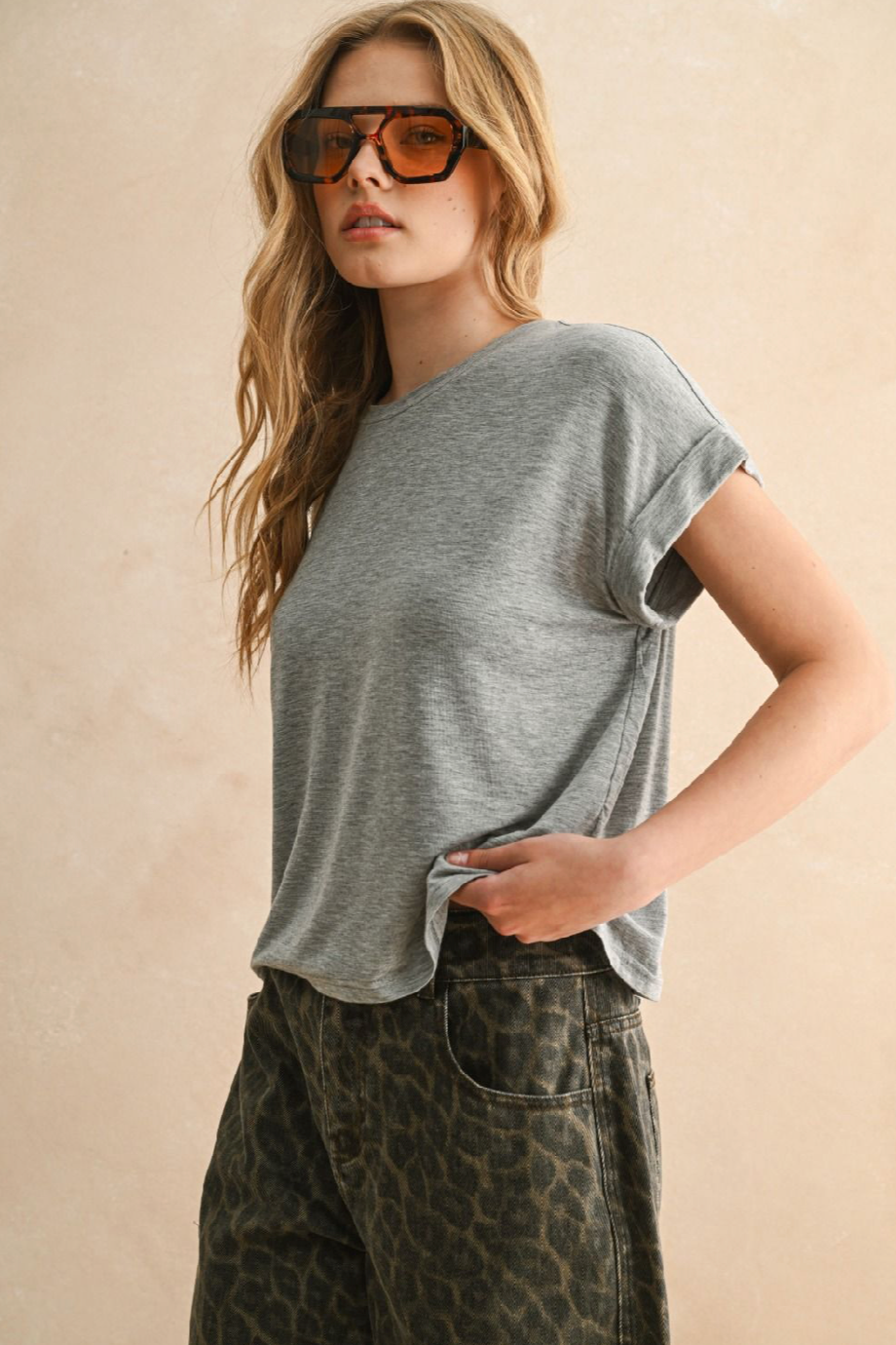 Short Sleeve Tencel Top - cement, womens shirt collection