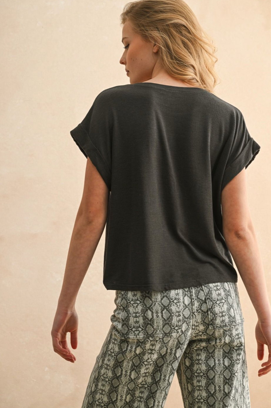 Short Sleeve Tencel Top - Charcoal, womens shirt collection
