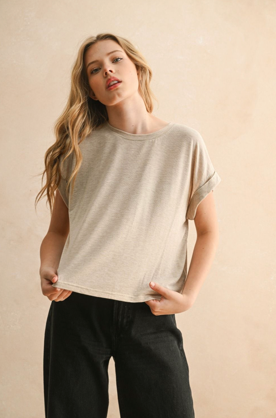 Short Sleeve Tencel Top - oatmeal, womens shirt collection