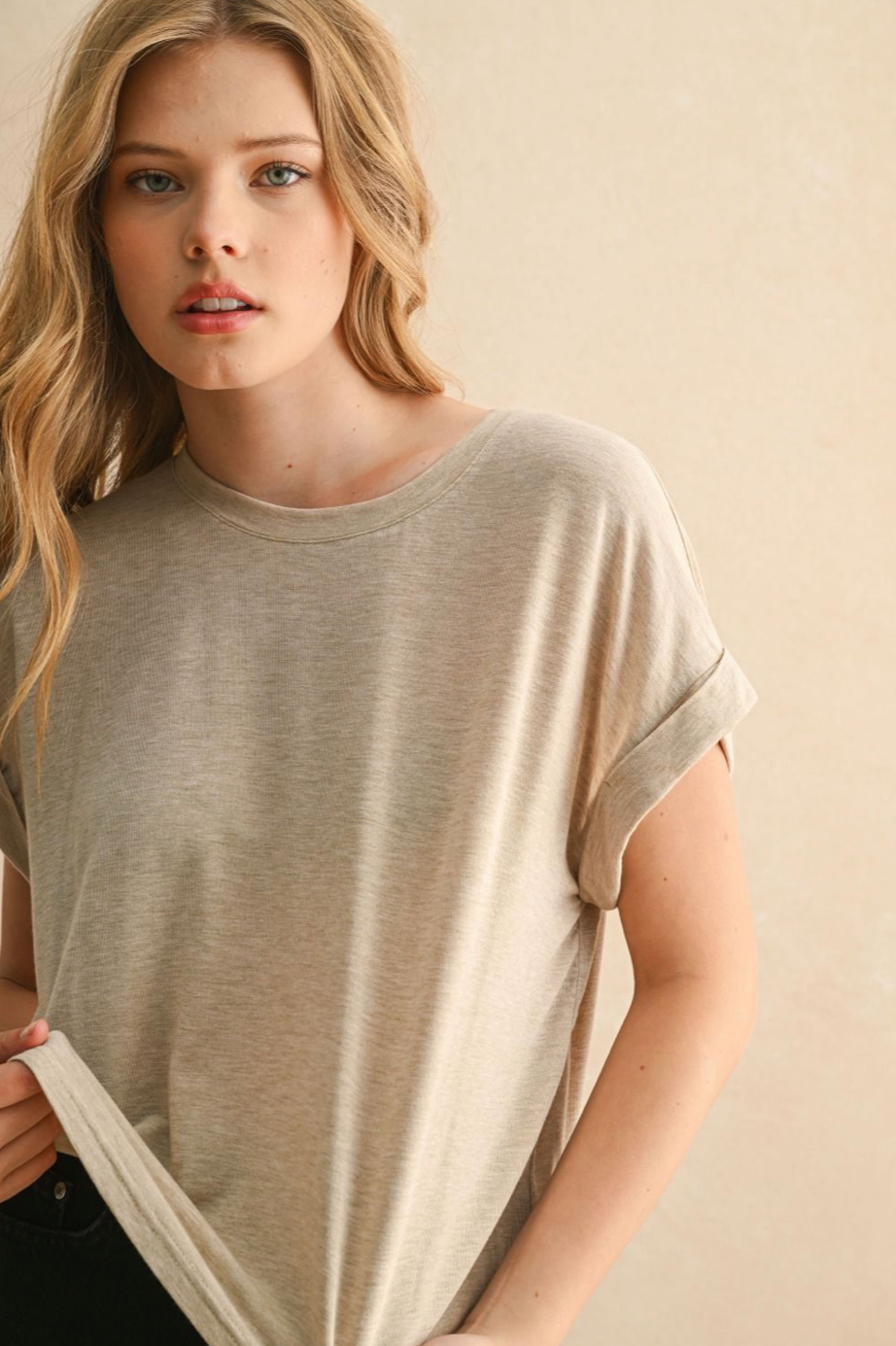 Short Sleeve Tencel Top - oatmeal, womens shirt collection