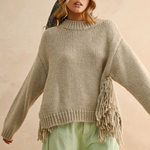 Fringe Bottom Detail Sweater - stone, womens sweater collection