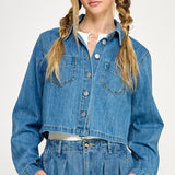 Two Pocket Denim Shirt Jacket - medium blue, womens jackets collection