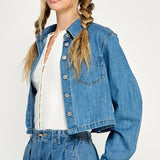 Two Pocket Denim Shirt Jacket - medium blue, womens jackets collection