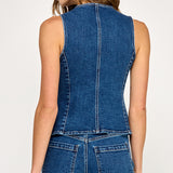 Fitted Button Front Top - denim blue, womens vest collection
