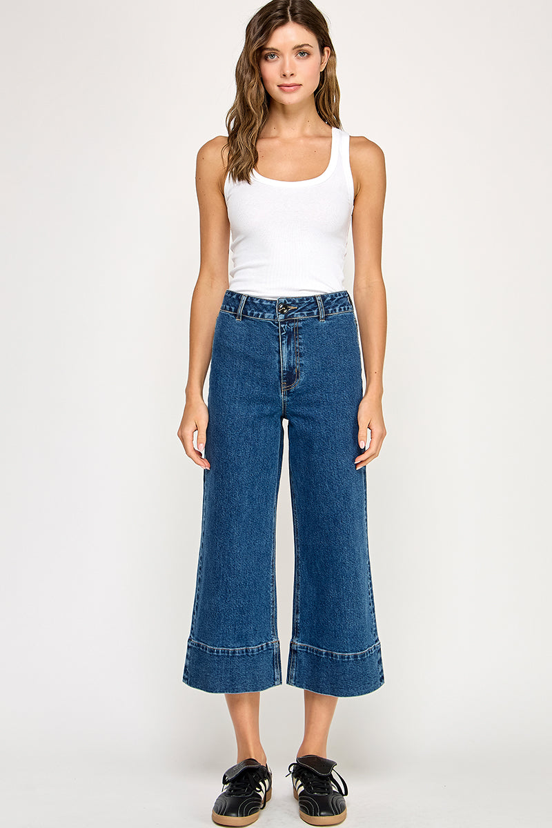 Wide Leg Crop Denim Pant - Denim, Women's Pants Collection