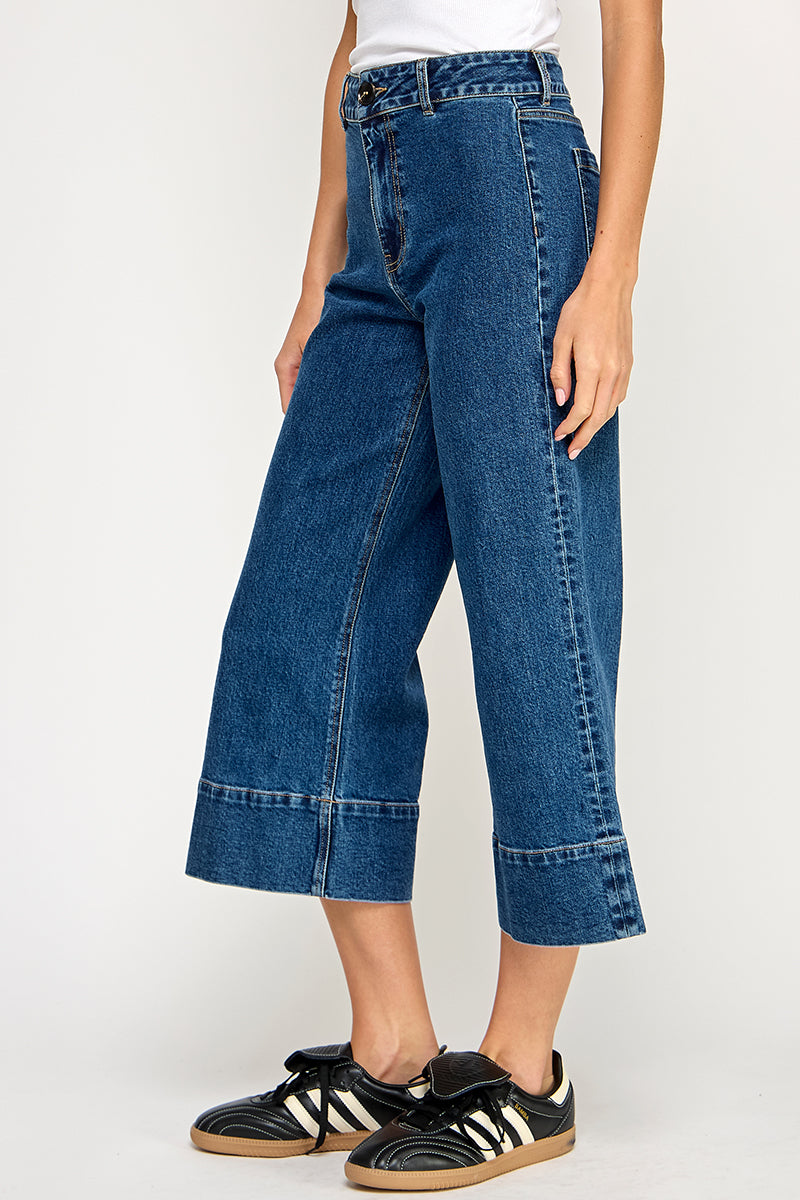 Wide Leg Crop Denim Pant - Denim, Women's Pants Collection