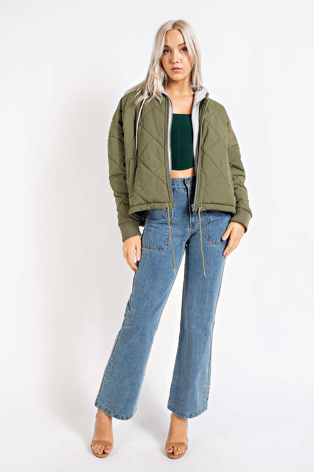 Quilted Hoodie Jacket - olive/grey, womens jacket collection