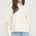 Floral Embroidered Sweater - ivory/tan, womens sweater collection