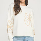 Floral Embroidered Sweater - ivory/tan, womens sweater collection