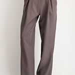 Leather Contrast Pant With Button Detail - Charcoal, Women's Pants Collection