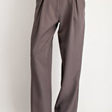 Leather Contrast Pant With Button Detail - Charcoal, Women's Pants Collection