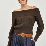 Off Shoulder Pattern Sweater - brown, womens sweater collection