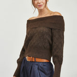 Off Shoulder Pattern Sweater - brown, womens sweater collection