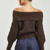 Off Shoulder Pattern Sweater - brown, womens sweater collection
