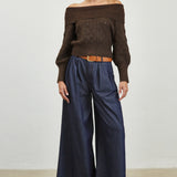 Off Shoulder Pattern Sweater - brown, womens sweater collection